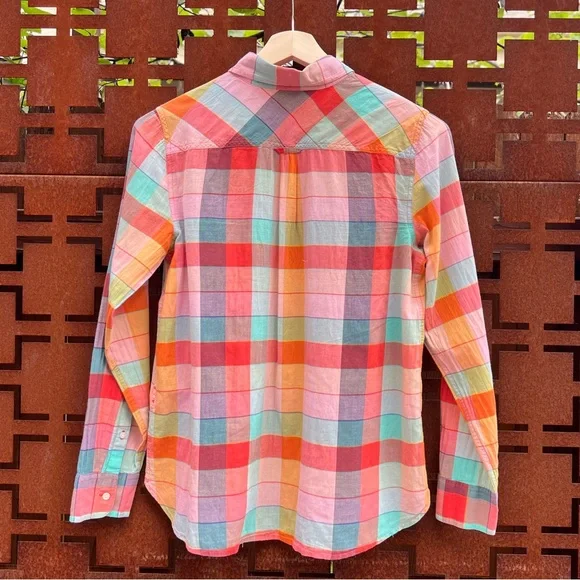 J. Crew Lightweight Colorful Plaid Button-Up Women’s Shirt - Picture 3 of 9
